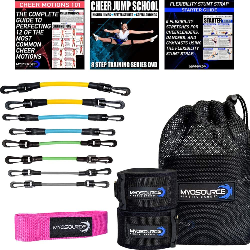 Cheer Kinetic Bands – Leg Resistance Bands for Cheerleaders | Improve Flexibility, Jumps, Stunts & Tumbling | 4-Level Resistance System with 12 Stunt Strap Colors + Digital Training Downloads