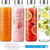 weasland Glass Juice Bottles with Lids Set of 4, 17 oz Reusable Glass Water Bottles with Stainless Steel Caps, BPA Free,Leak Proof,Dishwasher Safe,for Refrigerator, Juicing, Iced Coffee, Cold Brew