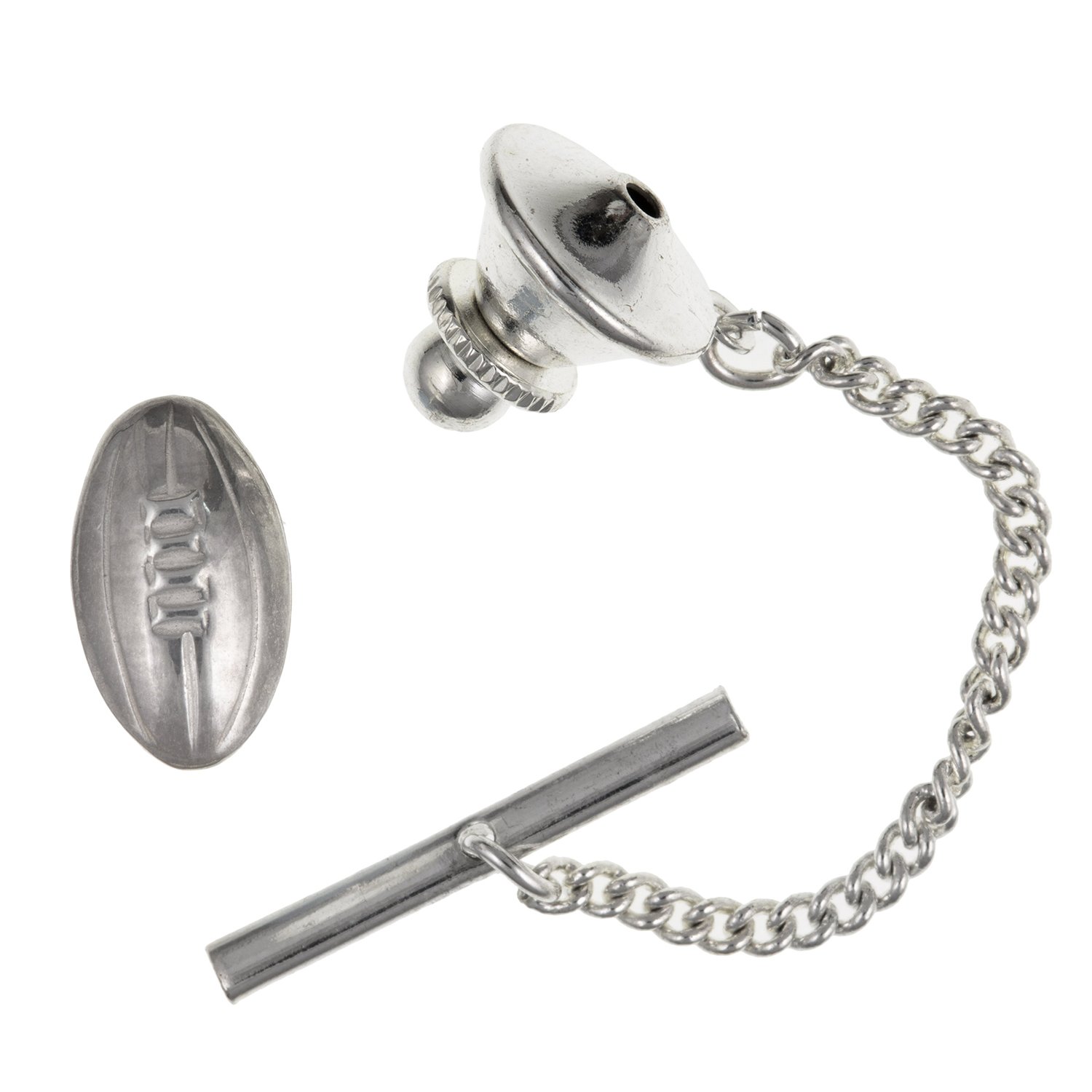 MENS Rugby Football Ball Tie Pin/Tack - Solid 925 Sterling Silver