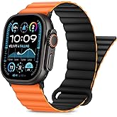 HITZEE Compatible with Apple Watch Band 49/46/45/44/42/41/40/38mm, Double Sided Silicone Magnetic Band Compatible for iWatch Ultra 3/2/1 Series 11 10 9 8 7 SE3 6 5-1 (42/44/45/46/49mm, Black Orange)
