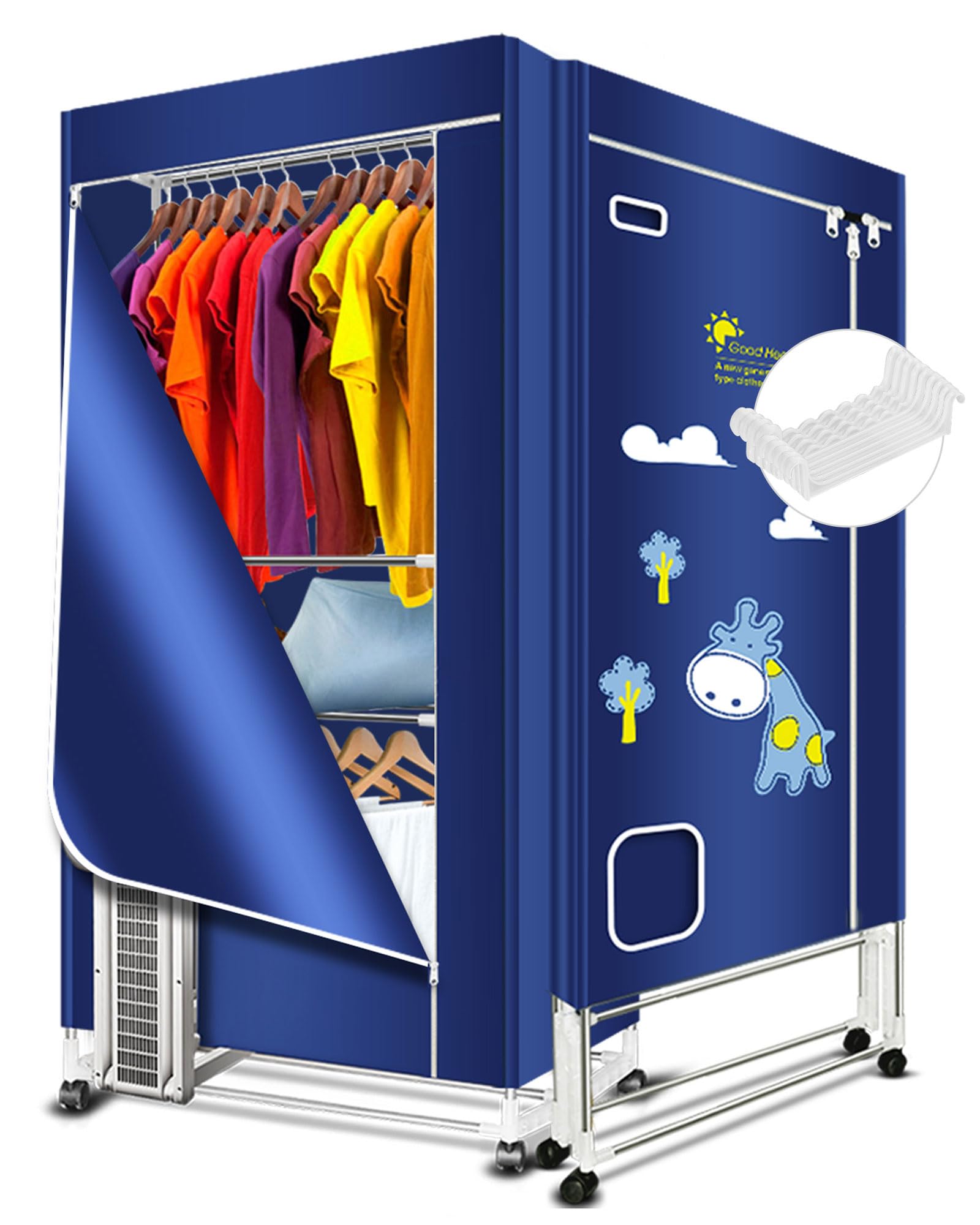 KASYDoFF Heated Clothes Airer, 1600W-1.7 Meter Electric Clothes Dryer (Anion) with 12 Hangers, 3-Tier Foldable Heated Clothes Airer Rack with Cover, Energy Saving Heated Airers for Indoor, Apartment