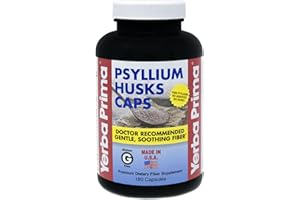 Yerba Prima Psyllium Husks Caps Dietary Fiber 625 mg, 180 Capsules - Colon Cleansing Supplement - Gut Health - Non-GMO Gluten Free