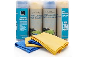 JOYFUL&HOPEFUL Car Shammy Cloth for Cleaning 4pk,26"x17",Absorber Synthetic Drying Chamois for Car,Reusable,Ultra Soft,Spot-F