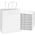 Prime Line Packaging 8x4x10 50 Pack Small White Kraft Paper Shopping Bags with Handles, Business, Boutiques, Retail, Birthdays, Party Favors, Bulk