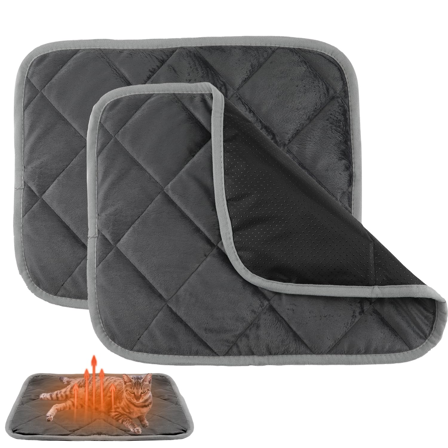 lasuroa 2pcs Self Heating Cat Mat, 16x20 Inch Self Heating Pet Pad Heat Reflective Soft Layer Warming Cat Bed Mat Non Skid Cat Thermal Pads for Cat Puppy Rabbit in Winter (Gray)