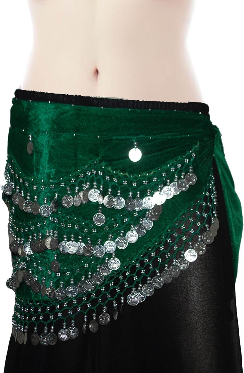 Wevez Classic Egyptian Belly Dance Hip Scarves for Professional Dancers (Green): Clothing
