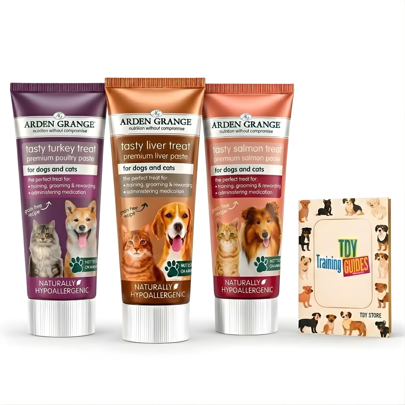 TDY Bundle Arden Grange Liver Paste for Dogs & Cats - Grain-Free Dog Pate with Nutrient-Rich Turkey, Salmon, Liver - Ideal Training Aid, Medication Administering Solution, 3x75g - TDY Training Guides
