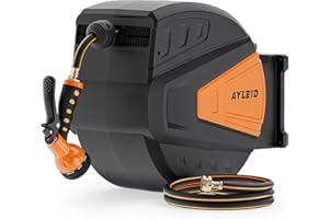Ayleid Retractable Garden Hose Reel,5/8 in x 100 FT Wall Mounted Hose Reel, with 9- Function Sprayer Nozzle, Any Length Lock/Slow Return System/Wall Mounted/180°Swivel Bracket (Black)