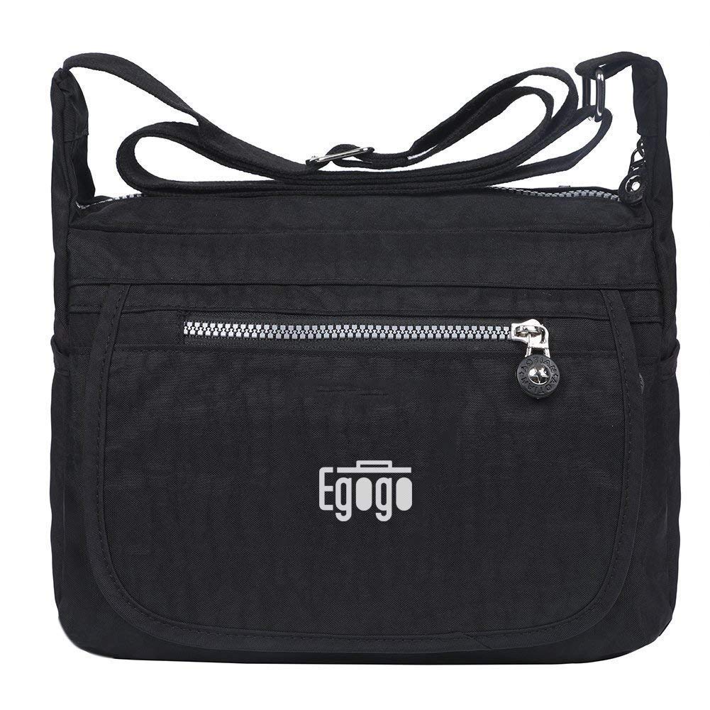 EGOGO Water Resistant Nylon Casual Handbag Shoulder Bag Messenger Cross Body Bag E303-6 (Black)