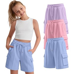 YooAurvox 3 Pack Girl Bermuda Cargo Shorts | 5-14Y, Teen, Kids, Big Girls, Bermuda Cargo, 4 Pockets, Back to School, Knee Len