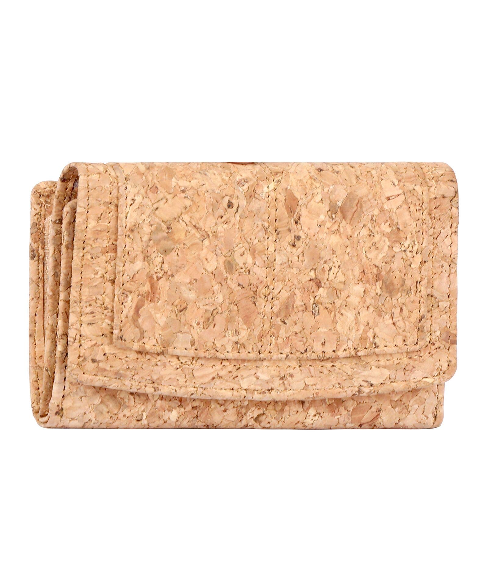 Ladies Designer Hudson & James Cork Vegan RFID Blocking Shield Compact Card Holder Wallet Purse Multi Credit Card Women Clutch Wallet with Zip Pocket (Cork 07 Plain)