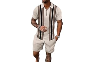 JUDFPIE Men's shorts suit two-piece polo shirt fashion summer sports casual suit men's 1/4 zipper short sleeve