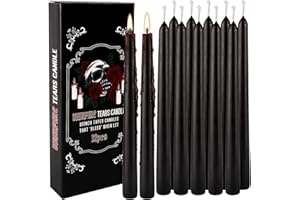 FCLAYVTS 12PCS 10-Inch Black Bleeding Taper Candles,Vampire Tears Taper Candles- Unscented Ideal for Halloween, Christmas, Rituals, and Themed Party Decor