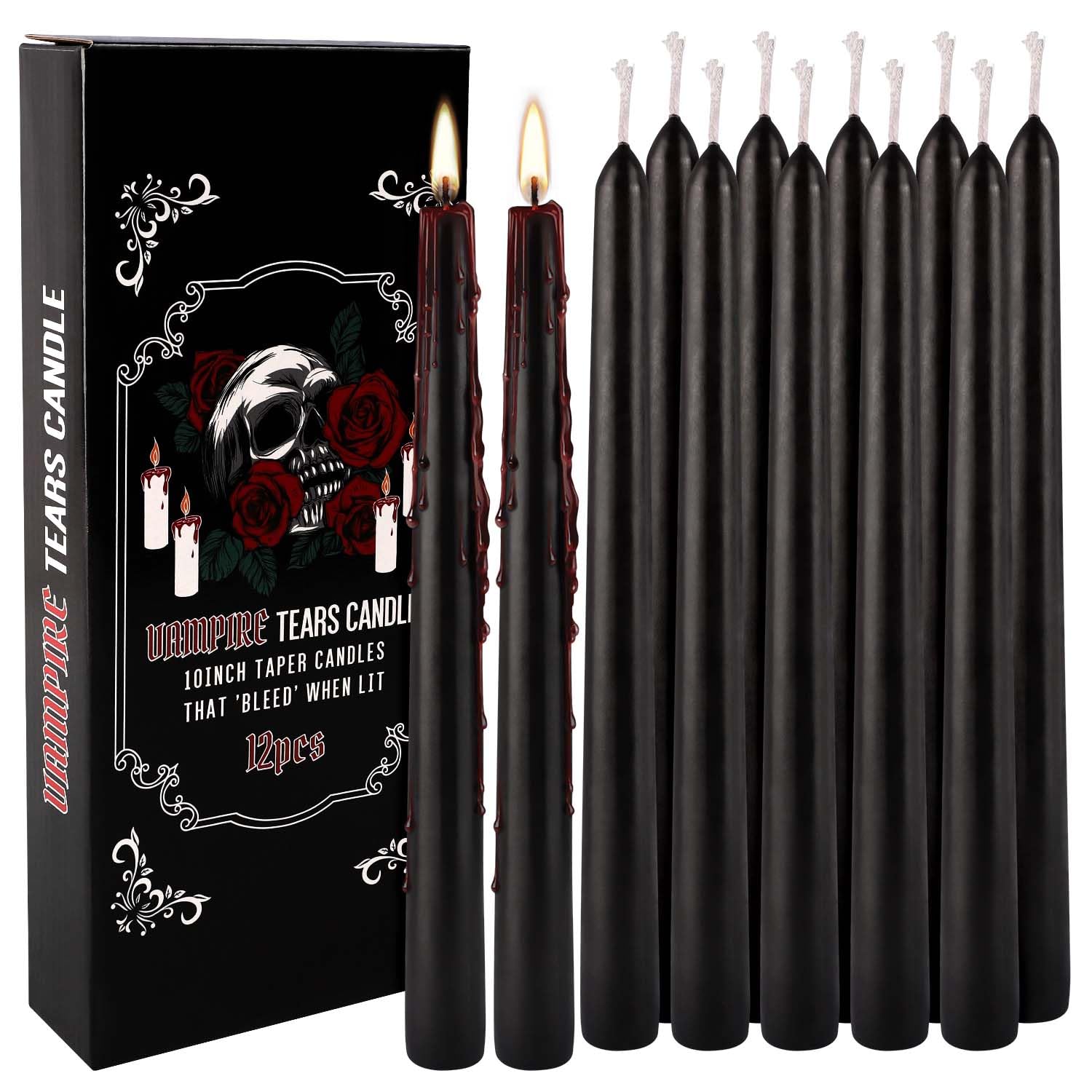 Photo 1 of 12PCS 10-Inch Black Bleeding Taper Candles,Vampire Tears Taper Candles- Unscented Ideal for Halloween, Christmas, Rituals, and Themed Party Decor