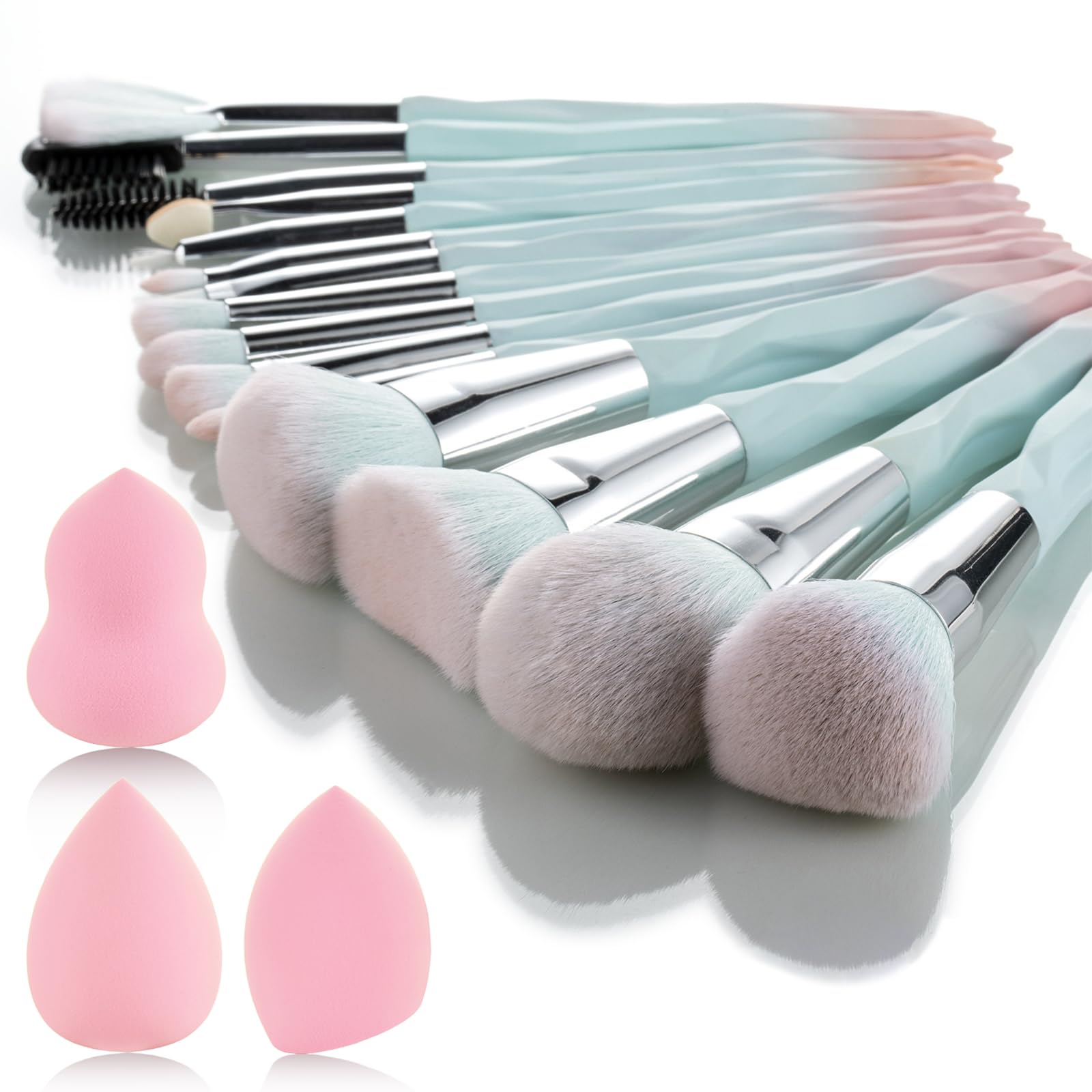 Photo 1 of 111 Pink Blue Gradient Makeup Brushes and Makeup Sponges Set 18Pcs/Set ?Soft Synthetic Fiber Makeup Brush Set?Suitable for Beginners/Makeup Artists, Valentine's Day, Christmas gifts