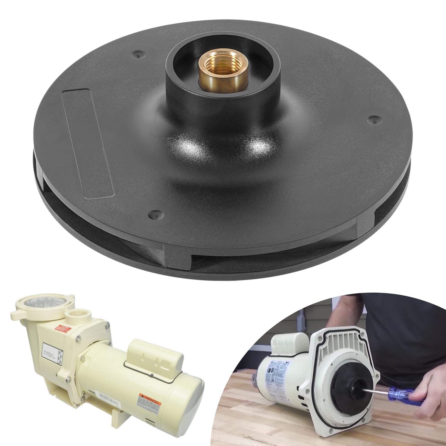 Photo 1 of 073129 Pump Impeller Replacement Compatible with Pentair WhisperFlo Pool and Spa Pumps, Upgraded Impeller Fits 1.5 HP and 2 HP Models (WF-6, WF-28, WFE-6, WFE-28), Replaces Part # 073129 - Black