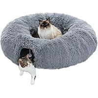 PAWZ Road Fluffy Cat Tunnel, Multiple Forms Cat Tunnel Bed, Washable Dia-35 Inches Cat Donut Tunnel with Cozy Bed Mat and Han
