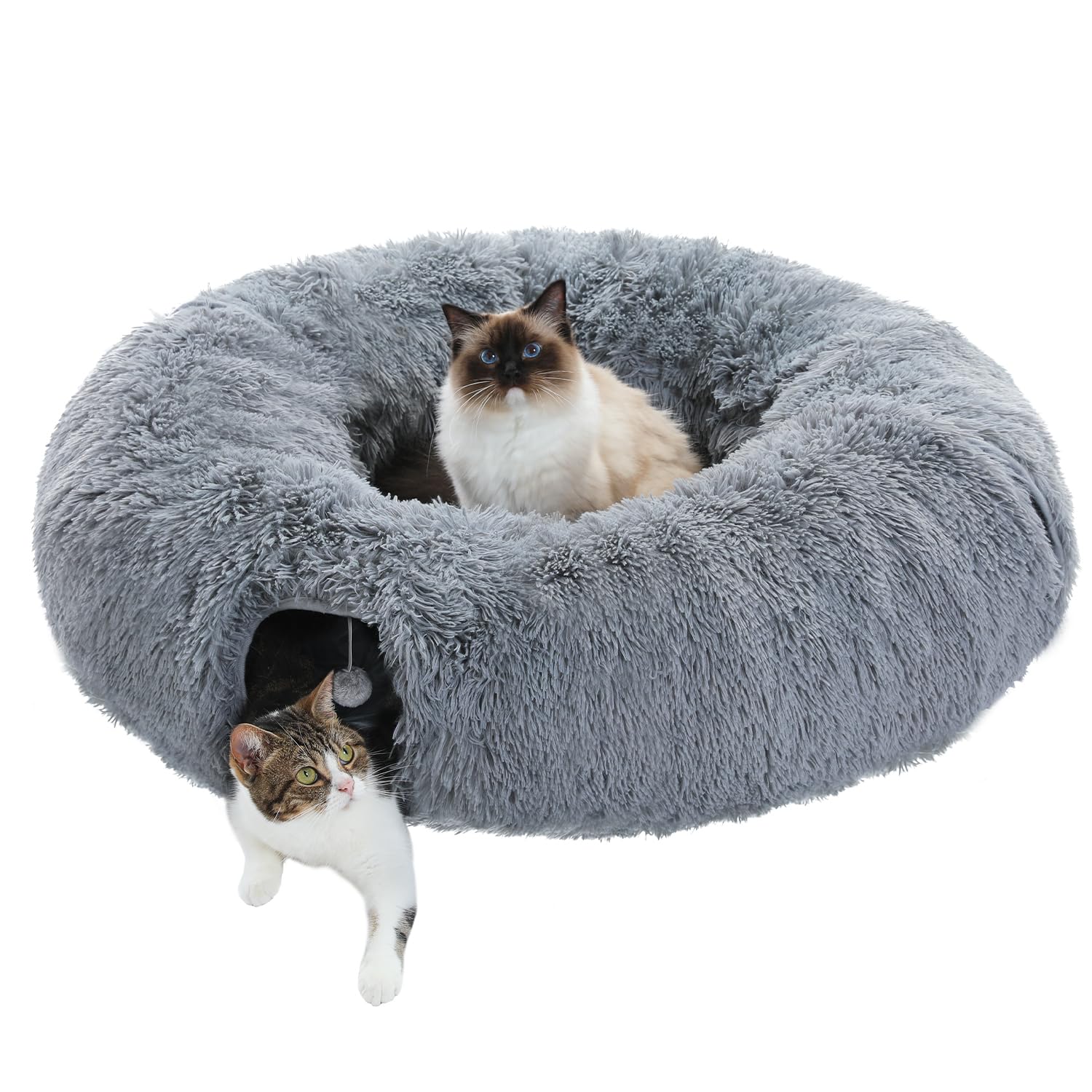Photo 1 of PAWZ Road Large Cat Tunnel, Cat Tunnel Bed with Central Soft Mat and Dangling Balls, Collapsible Fluffy Plush Cat Tube (9.8 Inches in Diameter) for Indoor Cats, Rabbits and Puppies