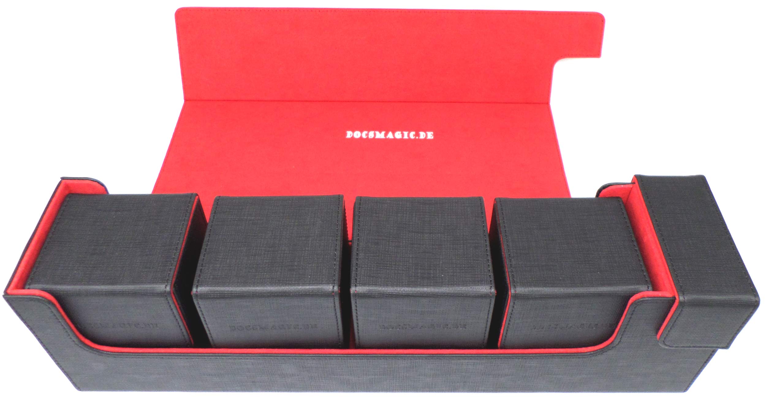docsmagic.de Premium Magnetic Tray Long Box Black/Red Large + 4 Flip Boxes