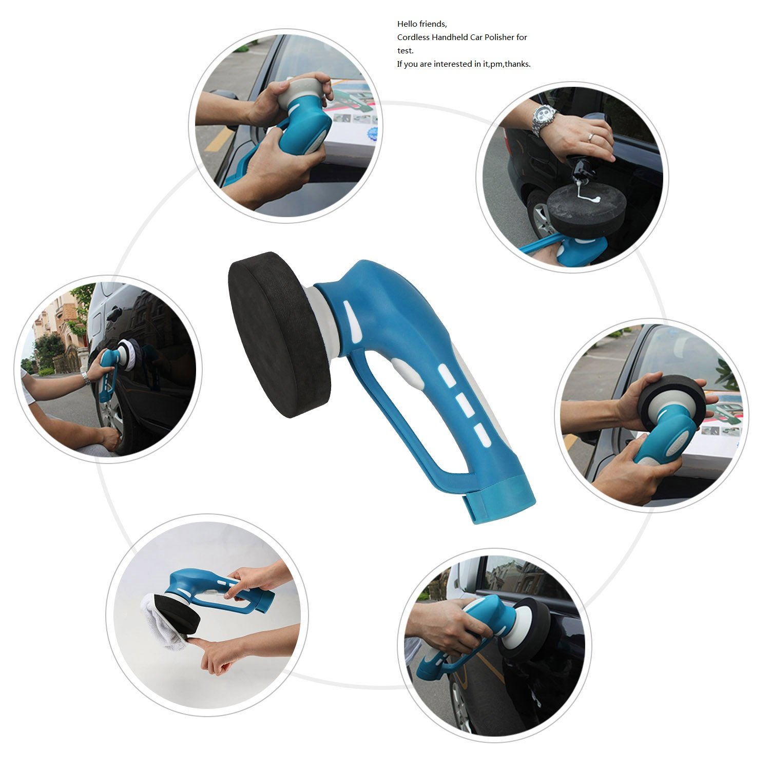EVERTOP Mini Cordless Handheld Car Polisher Waxing Buffing Pad Auto Polishing Machines ( UK Version ) Blue