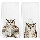 dvhdajed Funny Owl Hand Towels for Bathroom Washroom, Owl Lovers Gifts Dish Tea Towels for Kitchen Cabin Lodge Nursery Decor, Cute Wild Animal Bird Owls Decorative Hand Towels Set of 2, 16x24 Inch