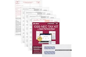 Adams 2025 1099 NEC Tax Forms Kit, 4-Part for 12 Recipients, Inkjet/Laser Printer Compatible, Includes 3 1096 Forms, 12 Self-Seal Security Envelopes, Access to Adams Tax Forms Helper (1017233)