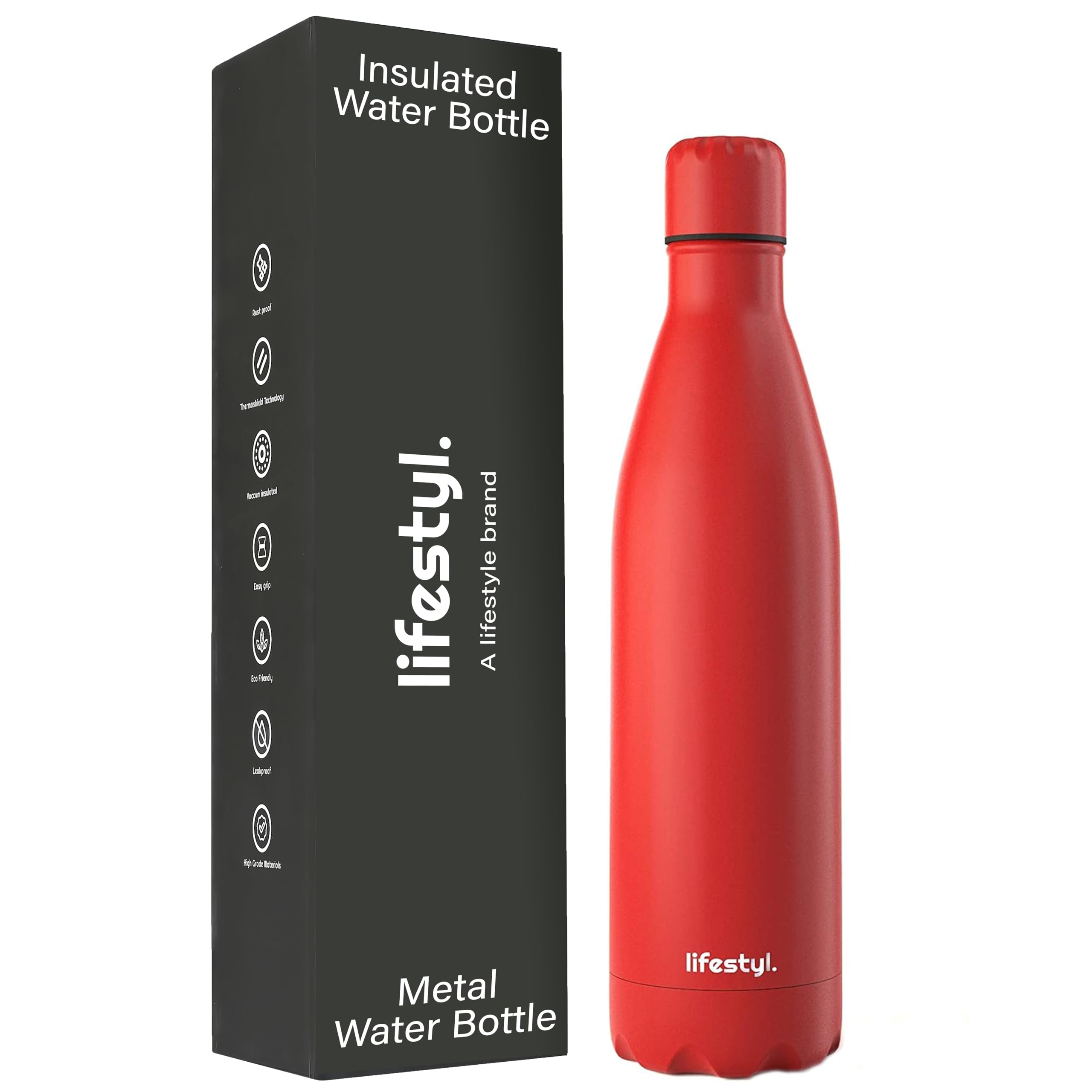 Lifestyl Stainless Steel Water Bottle | 24 Hrs Cold & 12 Hrs Hot| Thermoshield Technology Vacuum Insulated Metal Water Bottles, Leak-Proof Drinks Bottle for Gym (Red, 500 ml)