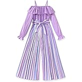 HIHA Girls Off The Shoulder Jumpsuit Pleated Pants Set Fall Winter Outfit Size 6-12