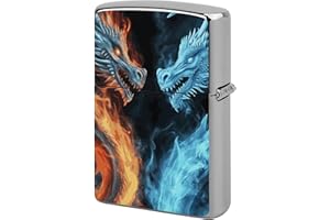 Ice and Fire Dragons Lighter Cover Shell, Metal Lighter Case,Lighters Cover Holder, Flip-Top Lighters Copper