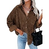 Dokotoo Womens Corduroy Button Down Shirts Boyfriend Long Sleeve Oversized Blouses Tops