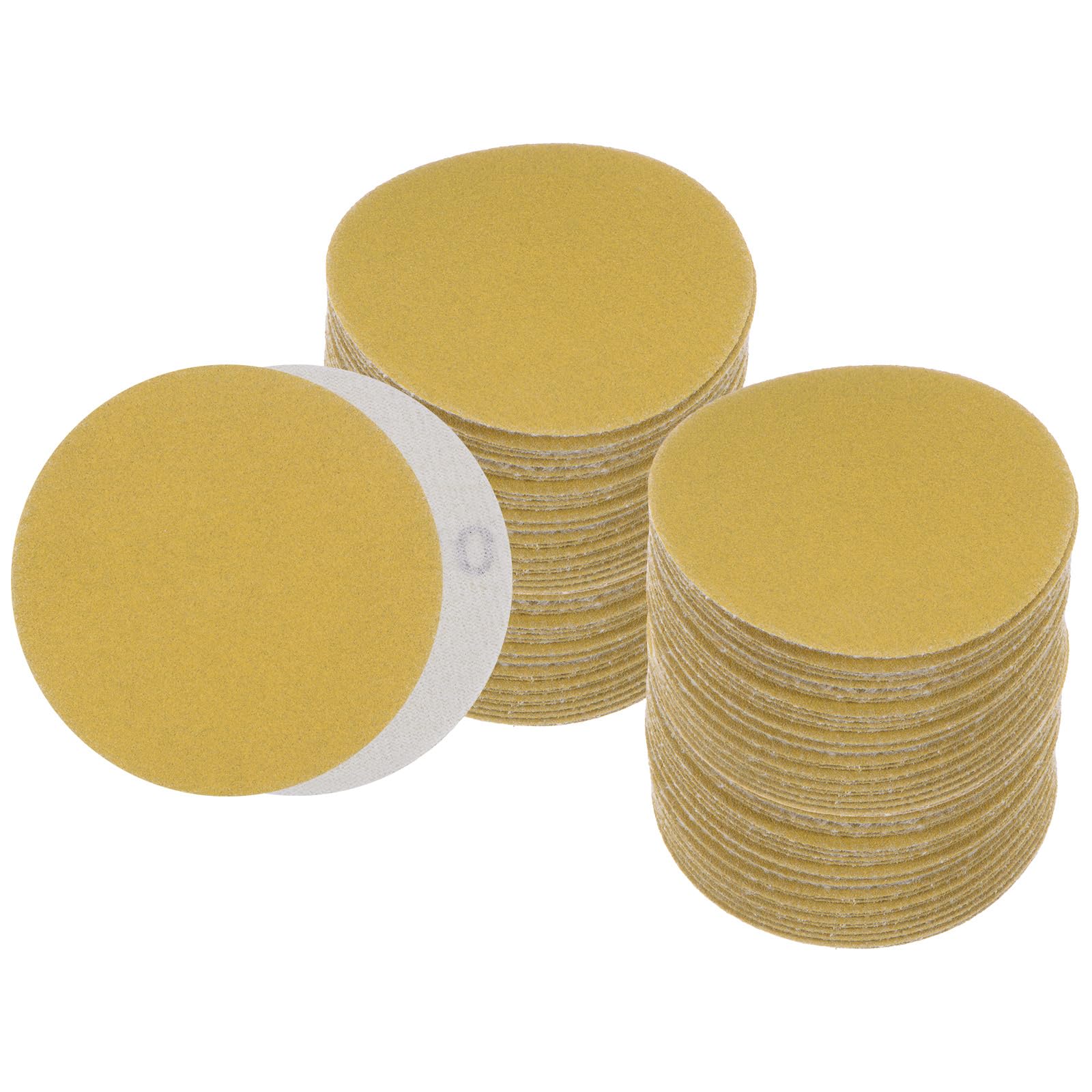 Kozelo 100pcs No Hole Sanding Discs- [ 3 Inch 220 Grit ] Round Hook and Loop Grip Sanding Pads Sheet Sandpaper for Automotive Woodworking Metal Polishing Use| Gold, Aluminum Oxide