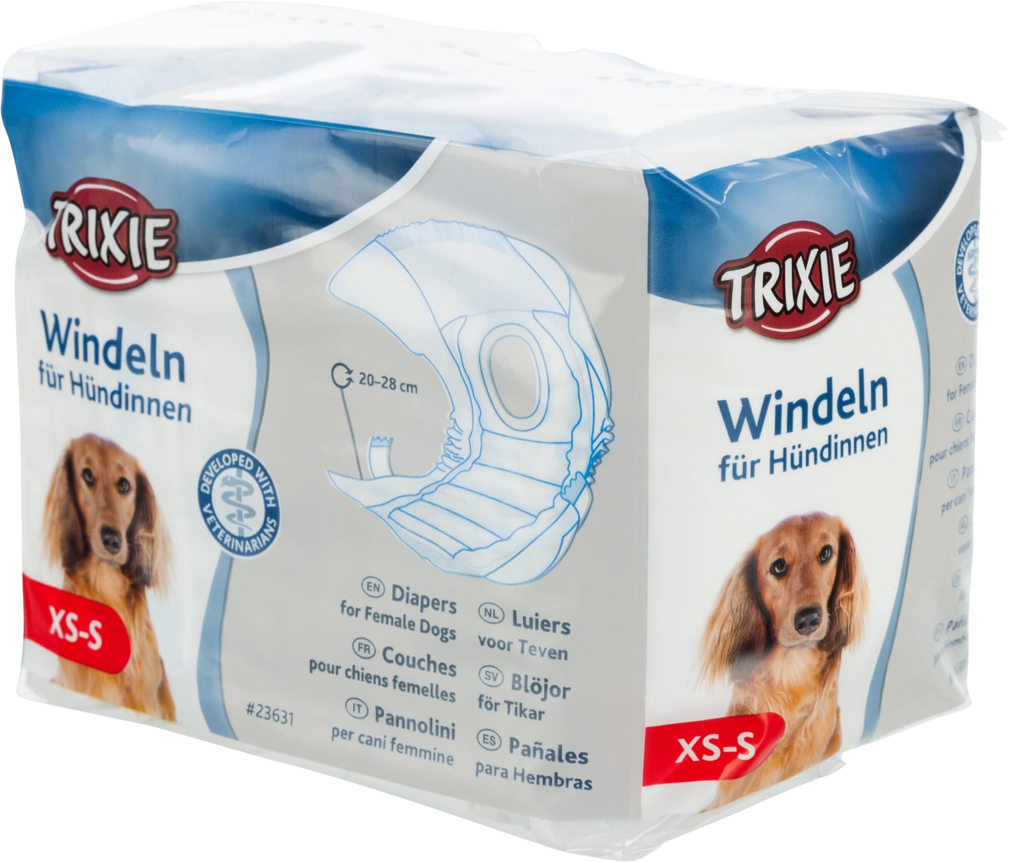 TRIXIE Diapers for Female Dogs, XS-S waist circumference 20-28 cm, 12 pieces, 23631