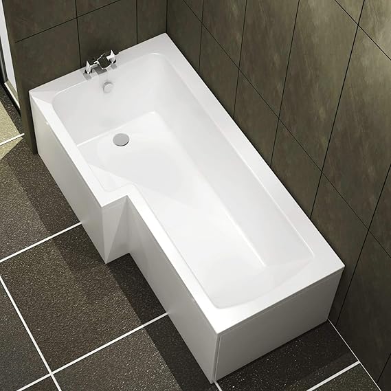 Qubix 1500 x 850mm Left Hand LShaped Shower Bath Bathtub with Front