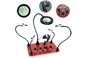 NEWACALOX Soldering Helping Hands Station Magnetic Third Hand Holder Tool with Magnifier Lamp,4 Solder Arms, Large PCB Clamp,4 Stand Pillars for Electronics Jewelry Crafts Model Repair, Waterproof