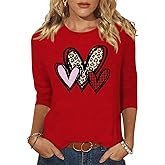 Scgirl Womens 3/4 Sleeve Crew Neck Valentine T Shirts Love Heart Printed Graphic Tee Tops