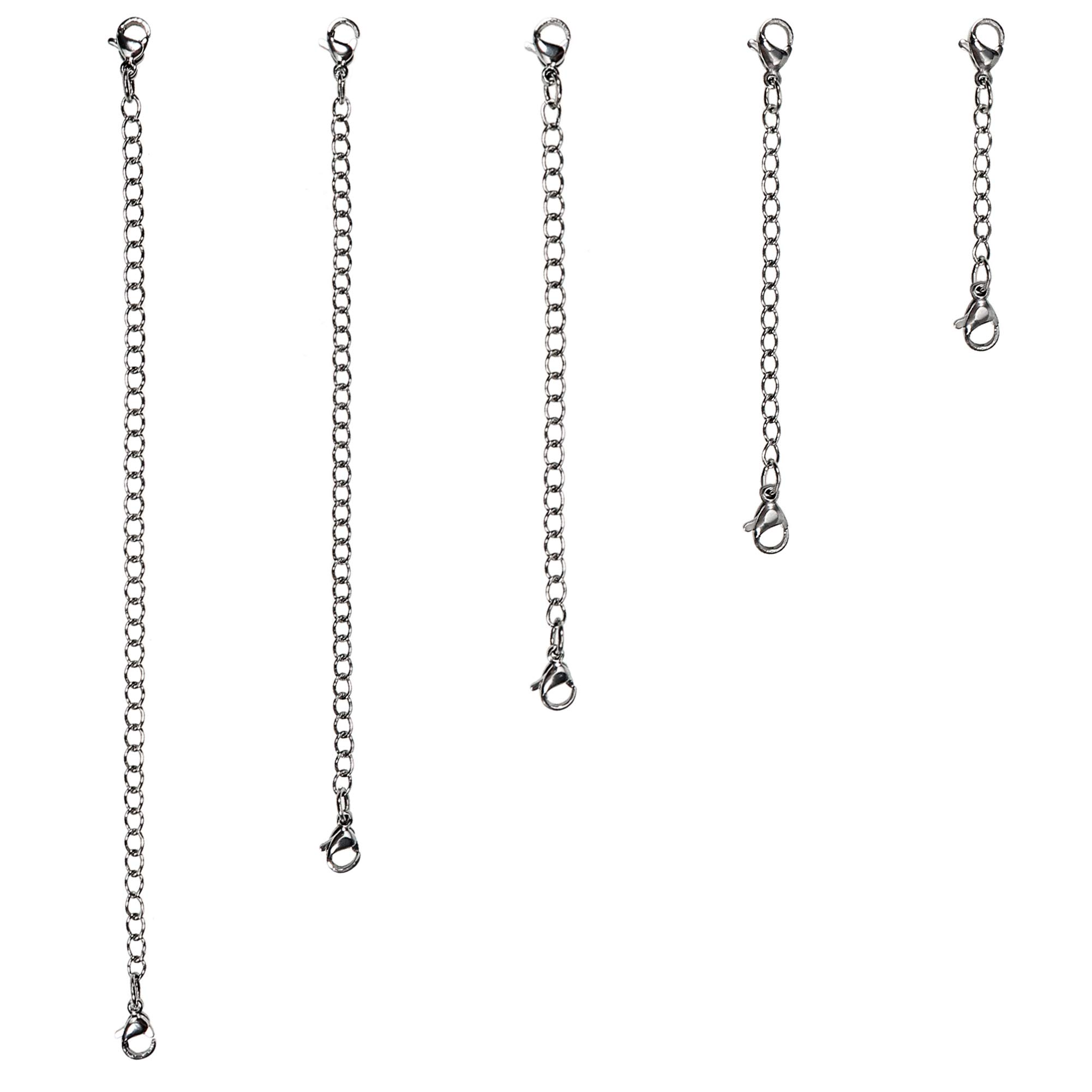 TOAOB 5 Pieces Stainless Steel Necklace Extender Bracelet Extension Chain Silver Tone 5cm 7.5cm 10cm 13cm 15cm Wide 3mm for Jewellery Making