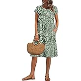 AUSELILY Women's Summer Short Sleeve Knee-Length Dresses Round Neck Loose Dress with Pockets 2026 New