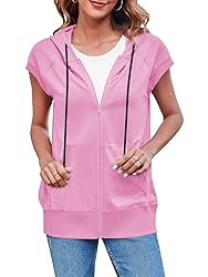 Fisoew Women's Sleeveless Zip Up Cotton Hoodies