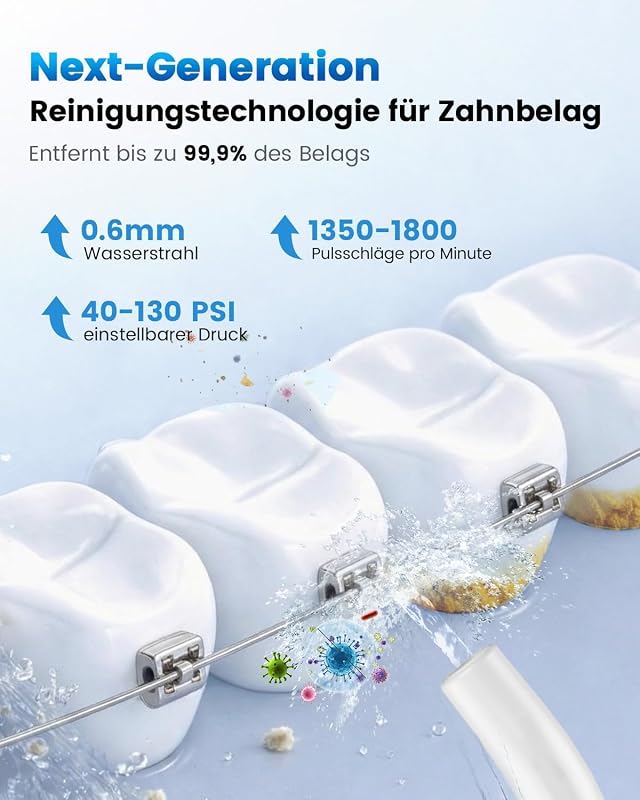 Irrigatore Orale Senza Fili, 300 ML Idropulsore Dentale Portatile, 3+1 Modalità Professionale Elettrico Water Flosser per Pulizia Denti, Impermeabile IPX7 per Viaggi a Casa di salute orale（Bianco）