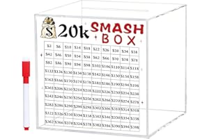 MINGLEA Smash Box for Money,Unbreakables Piggy Banks Adults Save $10K/20K Money Saving Challenge Box,Acrylic Savers Box for C