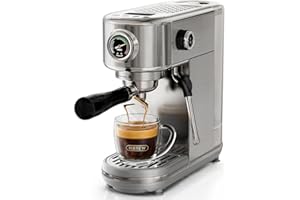 HiBREW Programmable Espresso Machine, H10B, Brushed Stainless Steel, Adjustable Temperature and Cup Volume, Steam Wand for Milk Frother