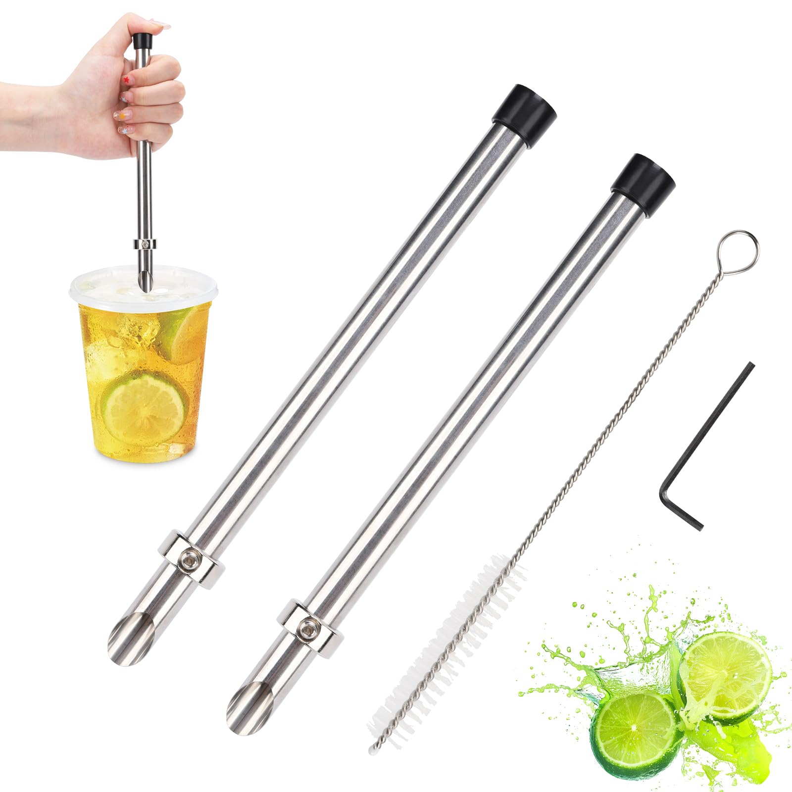 Photo 1 of 2 Pcs Muddler For Lemonade Stand Supplies,Stainless Steel Straw Punch,Tool For Straw Puncher For Plastic Lids Lemonade.