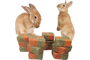 Fhiny 12 PCS Rabbit Carrots Chew Toys, Natural Timothy Hay Biscuit Cubes Rabbit Carrot Molar Treats Small Pet Snacks for Bunny Hamster Chinchilla Guinea Pig or Other Small Animals