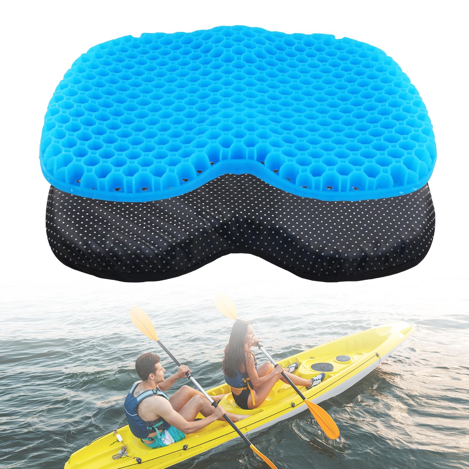 NQEUEPN Kayak Seat Cushion, Anti Slip Seat Pad with a Cloth cover, Waterproof Boat Gel Cushions Paddleboard Accessories Gear Equipment for Fishing Kayak Paddle Board