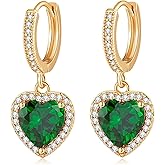 Austrian Crystal Heart Halo Drop Dangle Earrings for Women 14K Gold Plated Hypoallergenic Huggie Earring Jewelry Gifts