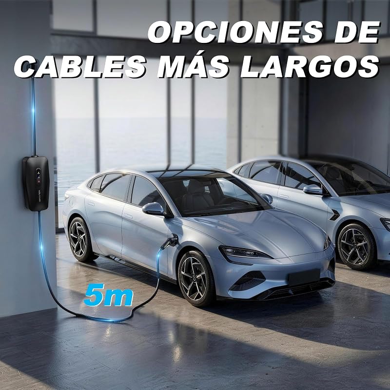 Cable Carga Coche Electrico, monofasico, portatil, Plug & Play, 16A, 7 m, IP65, Mode 2, para Mayoría EVs & PHEVS