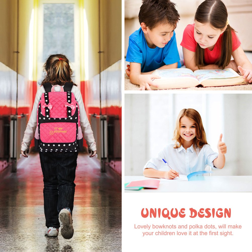 Vbiger Kinderrucksack Rucksack Kinder Kindergartenrucksack Rucksack für Mädchen 3-7 Jahren (Schwarz+rosa)