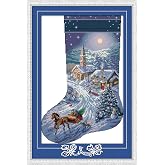 Howie's Needlepoint Cross Stitch Kits, 14CT Pre-Printed Pattern Needlepoint Kits, Full Range of Stamped Starter Kits (Christmas Stocking 1, 14.6 x 21.7 Inch)