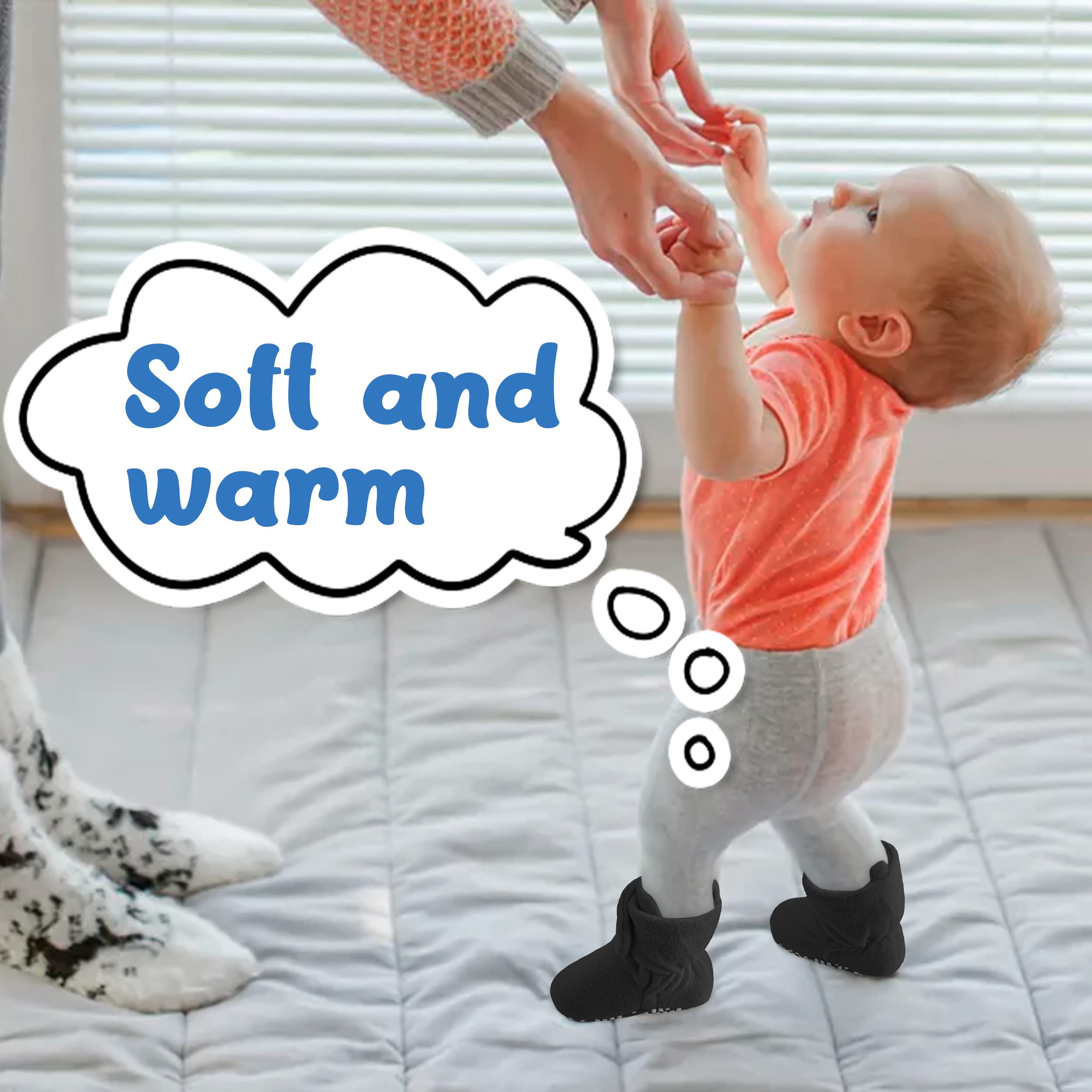 Pro Goleem Fleece Baby Booties, Warm Cozy Baby Slippers, Stay On Sock Shoes, Easy to Put on, Unisex Baby Gifts, Soft Non-Slip Adjustable Newborn Boots for Boys and Girls