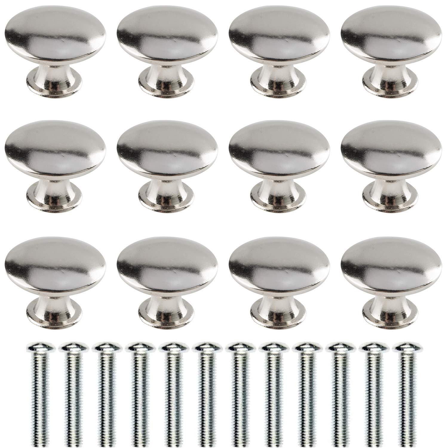 Wajade Round Drawer Knobs 12 Pack Mushroom Shape Silver Cabinet Knobs Handles Pulls with Screws for Cabinet Wardrobe Drawer Cupboard of Kitchen Bedroom Furniture 30mm